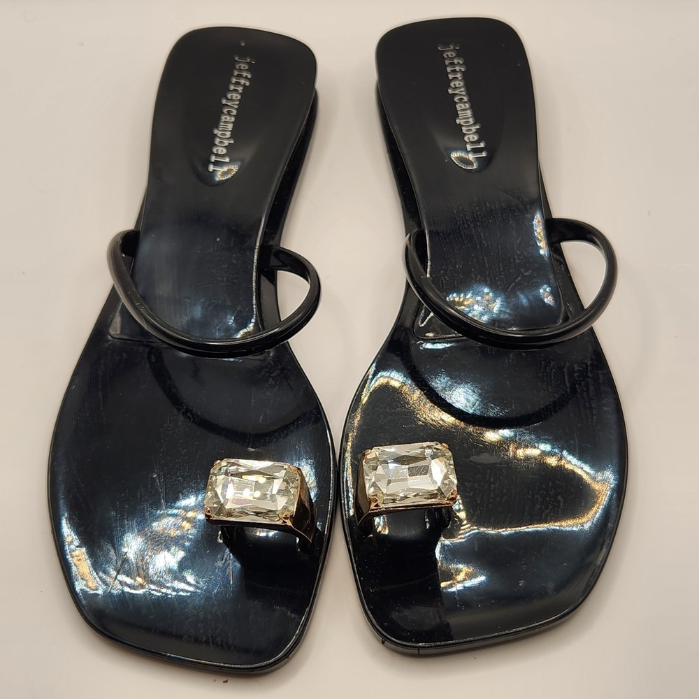 New Jeffrey Campbell Women's Balia Gemstome Jelly Sandals Black Shiny 7 Jewel